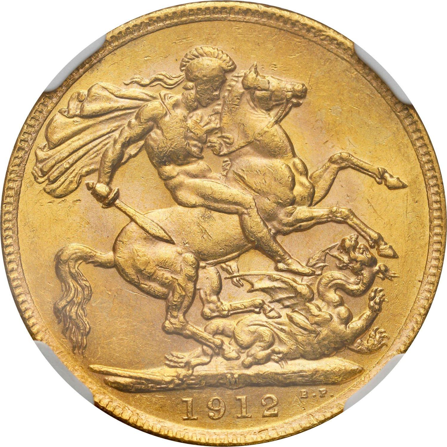 Wielka Brytania/Australia. Jerzy V. 1 suweren 1912 Melbourne NGC MS62