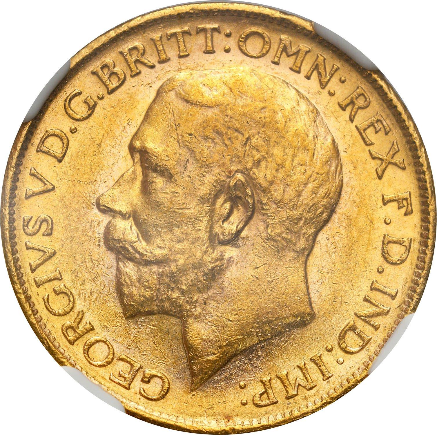 Wielka Brytania/Australia. Jerzy V. 1 suweren 1912 Melbourne NGC MS62