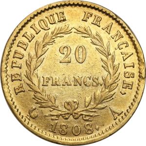 Francja. Napoleon I. 20 franków 1808 A, Paryż