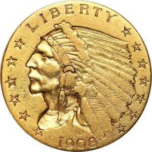 USA. 2 1/2 dolara 1908 Indianin Filadelfia