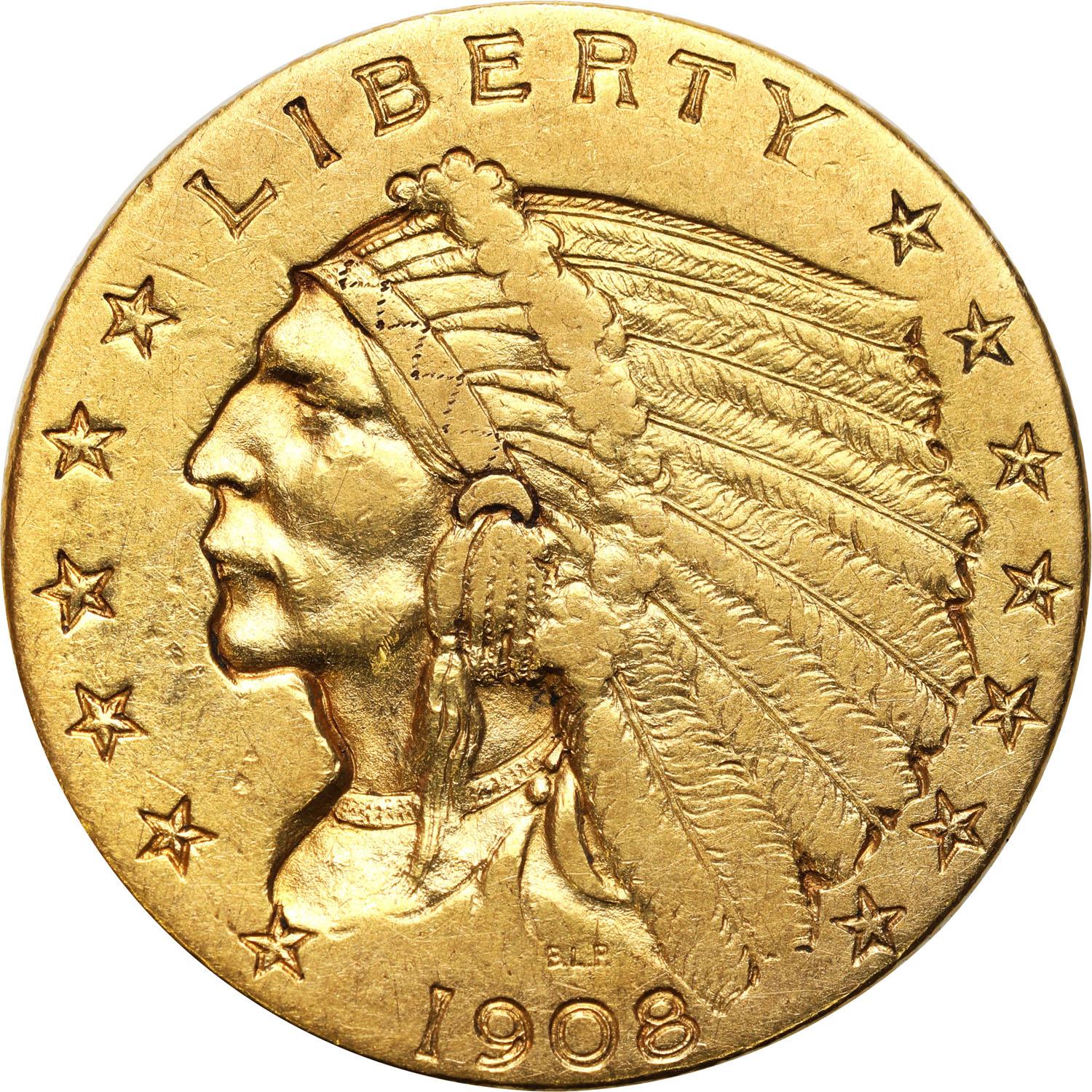 USA. 2 1/2 dolara 1908 Indianin Filadelfia