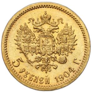 Rosja. Mikołaj II. 5 rubli 1904 AP, Petersburg - PIĘKNE