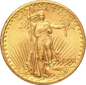 USA 20 dolarów 1908 no motto, Filadelfia, Saint Gaudens