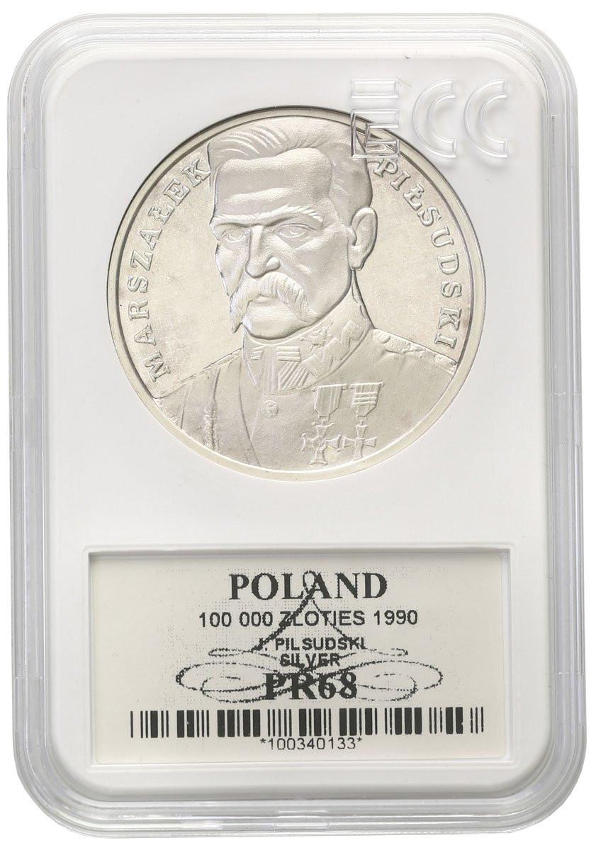 III RP. 100.000 złotych 1990 Piłsudski - Mały Tryptyk GCN PR68