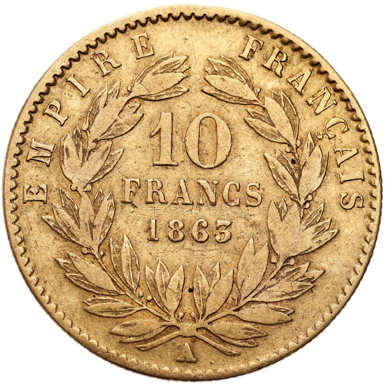 Francja Napoleon III 10 Franków 1865 A Paryż