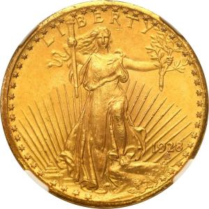 USA. 20 $ dolarów 1928 Filadelfia St. Gaudens NGC MS64