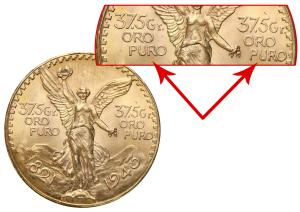 Meksyk 50 Pesos 1943 - RZADKIE - podwójne oznaczenie złota na monecie