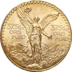 Meksyk 50 Pesos 1943 - RZADKIE - podwójne oznaczenie złota na monecie