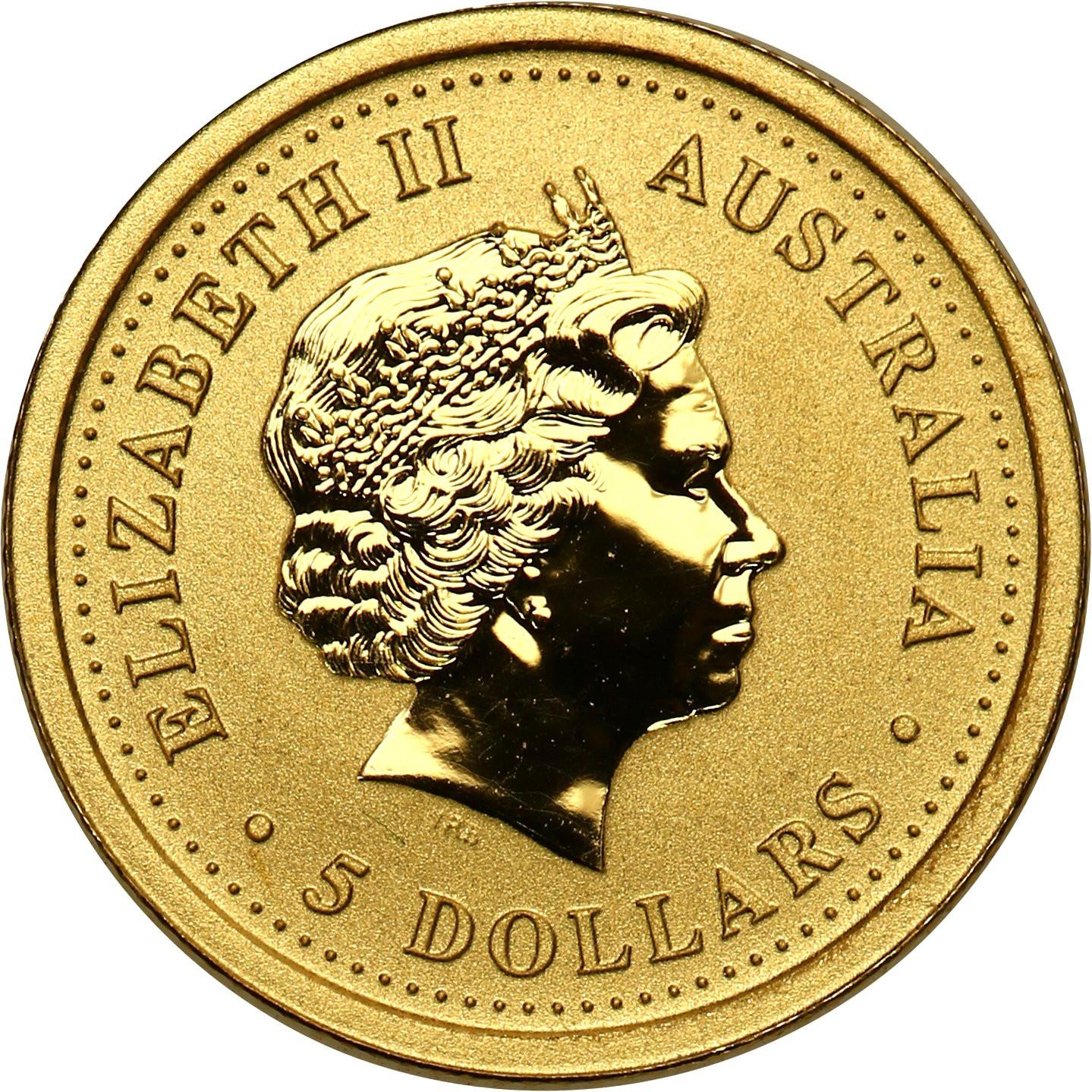 Australia. Złote 5 dolarów 2001 - ROK WĘŻA - 1/20 uncji złota