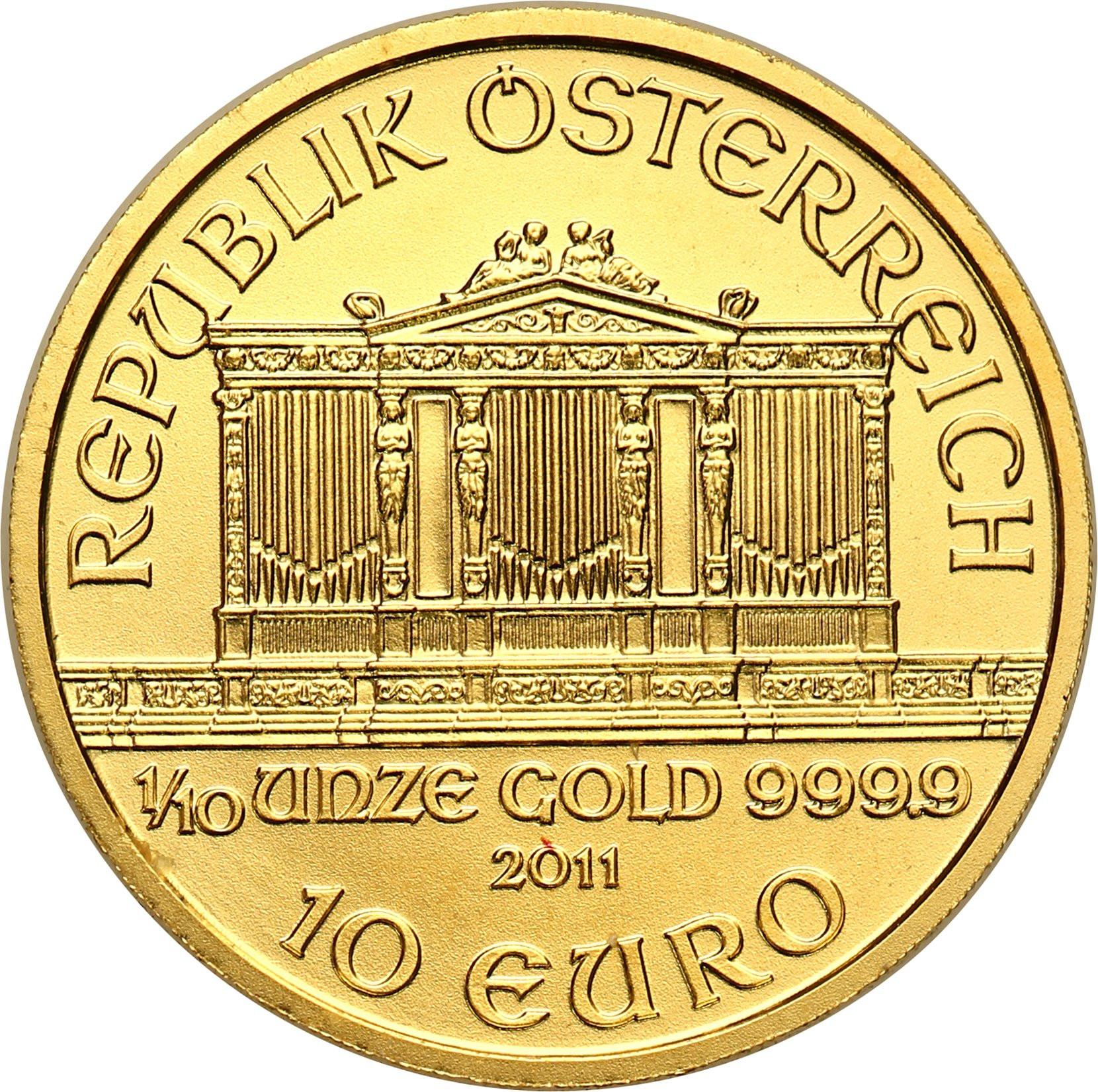 Austria. 10 Euro 2011 Filharmonicy - 1/10 uncji złota