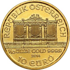 Austria. 10 Euro 2014 Filharmonicy - 1/10 uncji złota