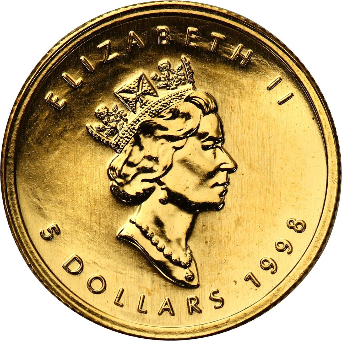 Kanada. 5 dolarów 1998 liść klonowy - 1/10 uncji złota