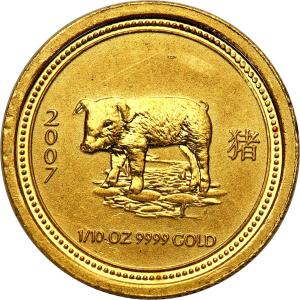 Australia. Złote 15 dolarów Rok Świni 2007 - 1/10 uncji złota