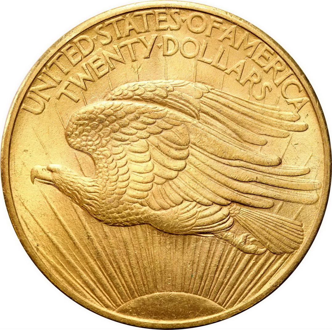 USA. Złote 20 $ dolarów 1908 Filadelfia St. Gaudens - WYŚMIENITA