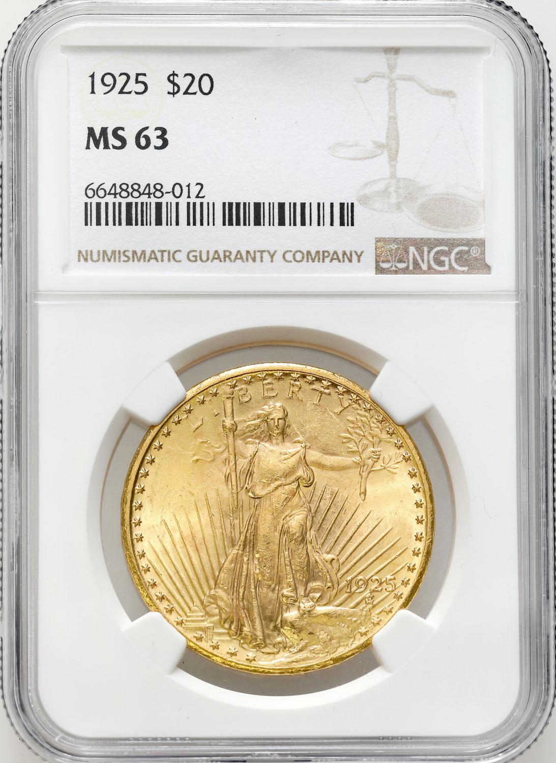 USA 20 $ dolarów 1925 Filadelfia, Saint Gaudens NGC MS63