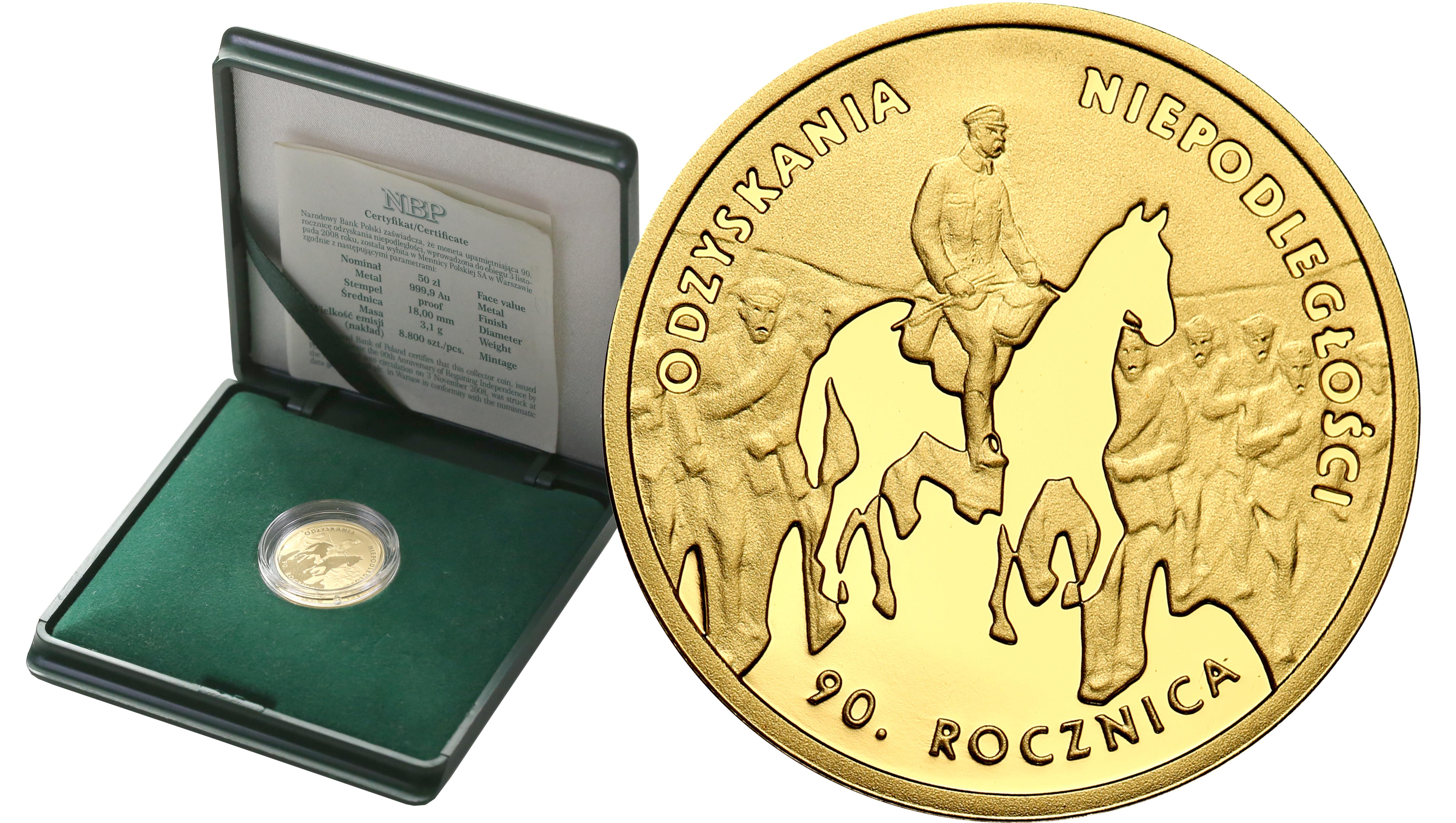 III RP. 50 złotych 2008 Rocznica Odzyskania Niepodległości Piłsudski