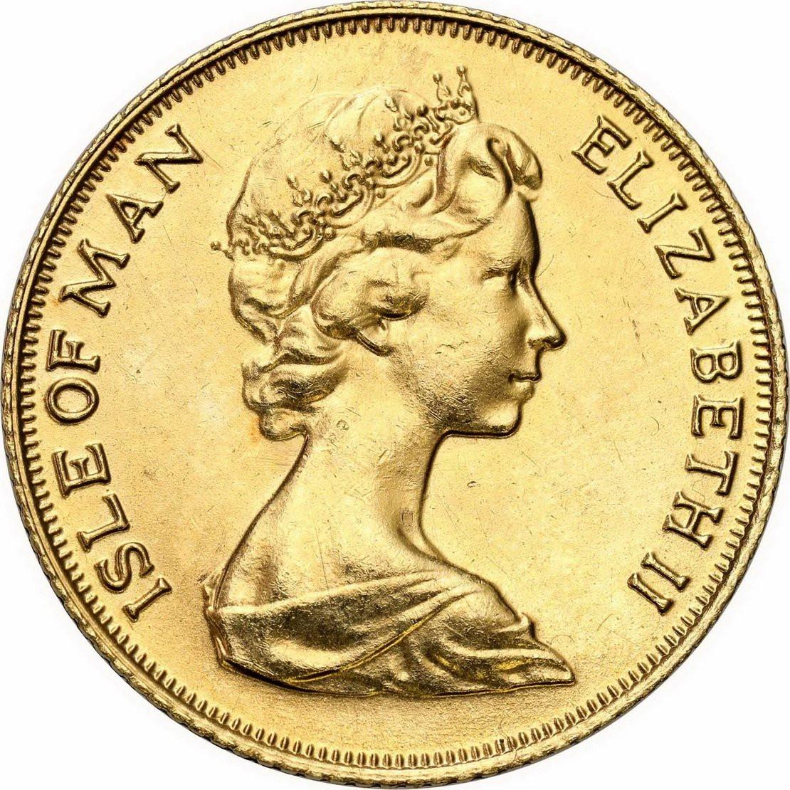 Isle of Man. Elżbieta II. Suweren (funt) 1974 – Złoto