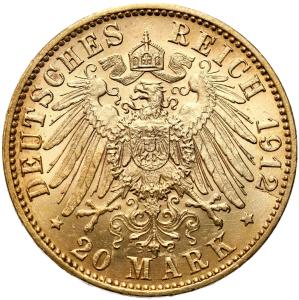 Niemcy. Prusy Wilhelm II 20 Marek 1912 J, Hamburg