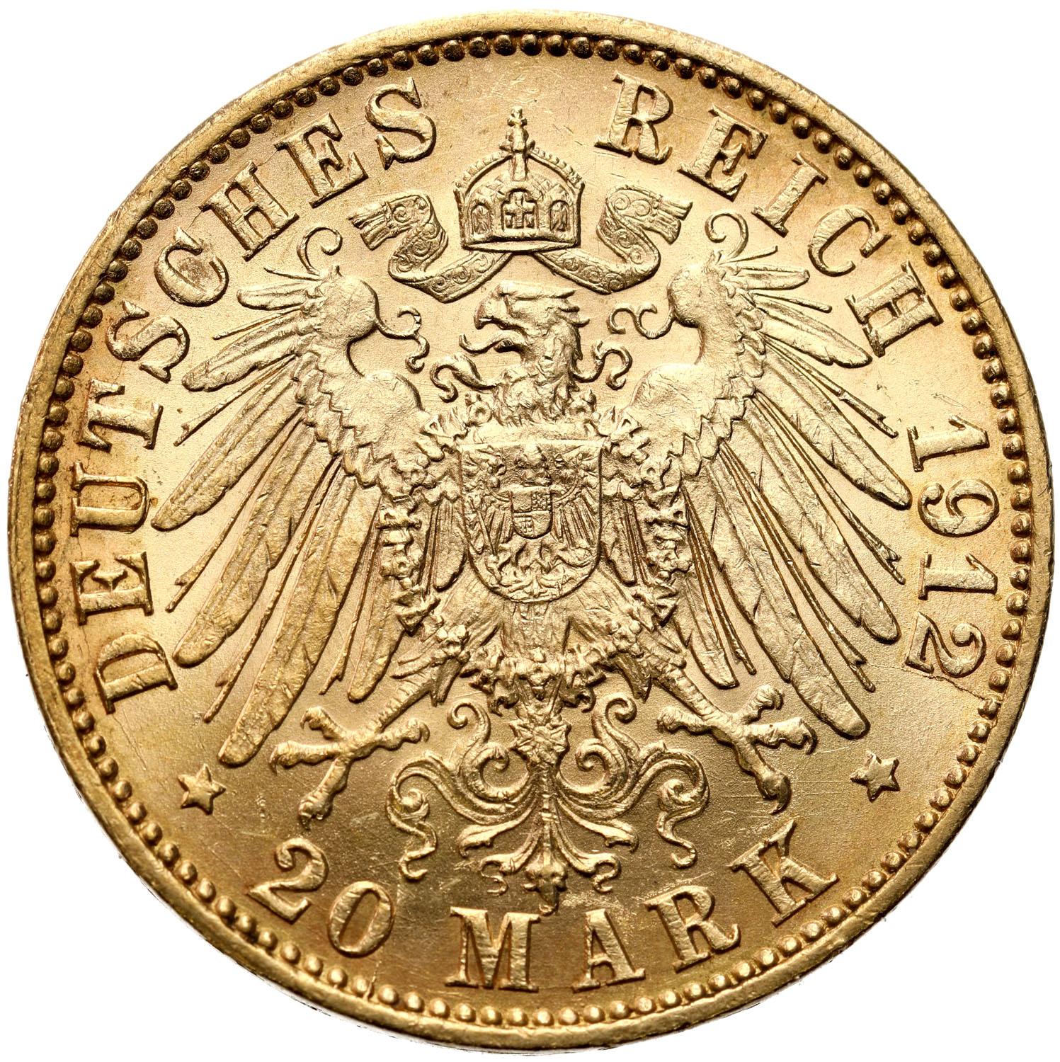 Niemcy. Prusy Wilhelm II 20 Marek 1912 J, Hamburg
