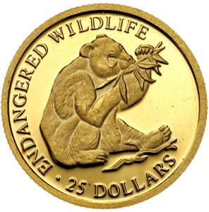 Wyspy Cooka. 25 dolarów 1997 Zagrożone gatunki - 1/25 uncji złota