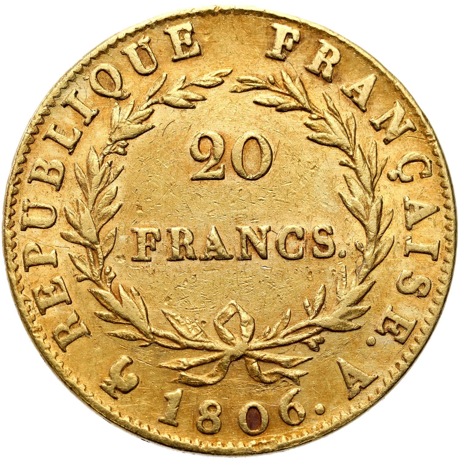 Francja, Napoleon Bonaparte (1804–1815). 20 franków 1806 A, Paryż