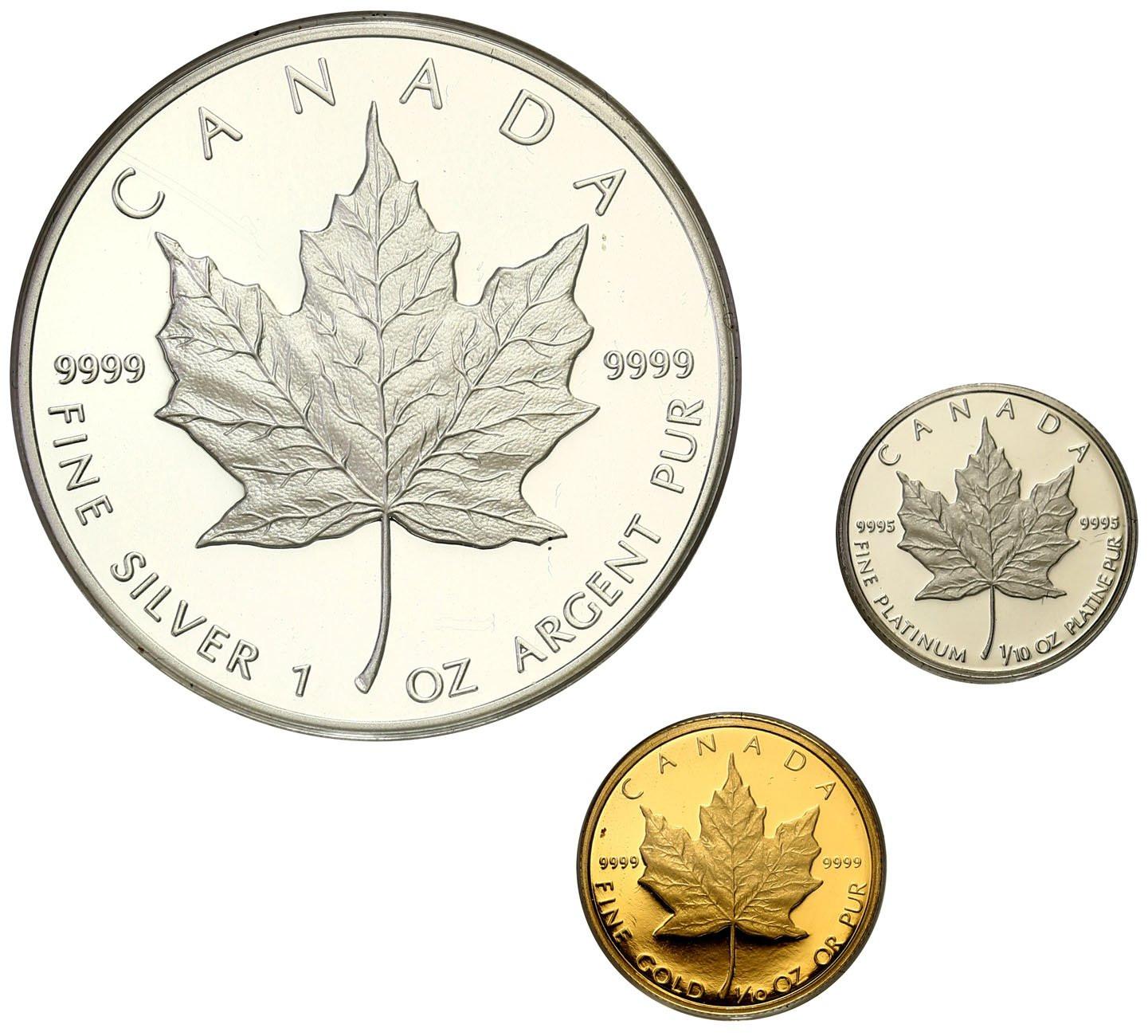 Kanada 1989 LIŚC KLONOWY uncja sreba + 1/10 uncji złota + 1/10 uncji Platyna