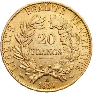 Francja. 20 franków 1851 A II Republika - RZADKIE