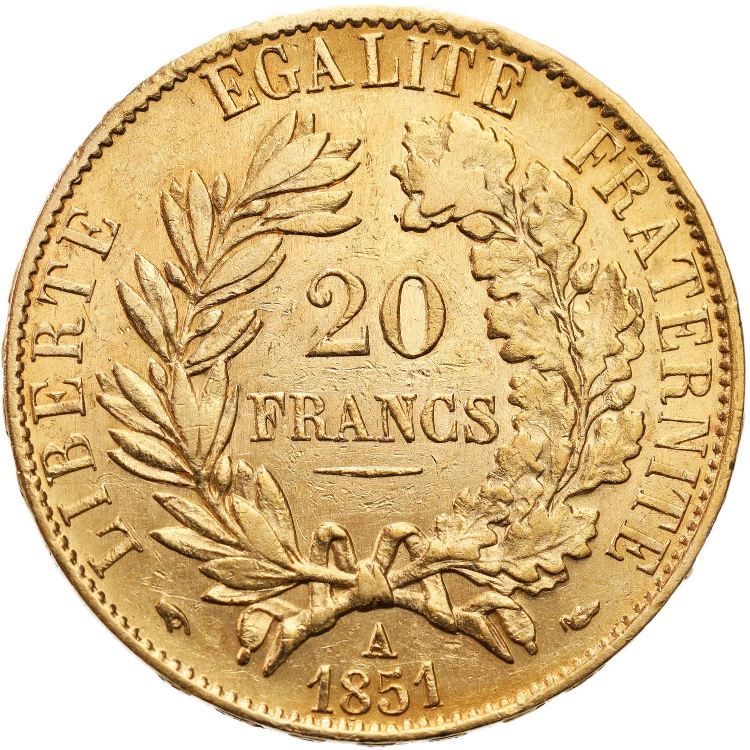 Francja. 20 franków 1851 A II Republika - RZADKIE