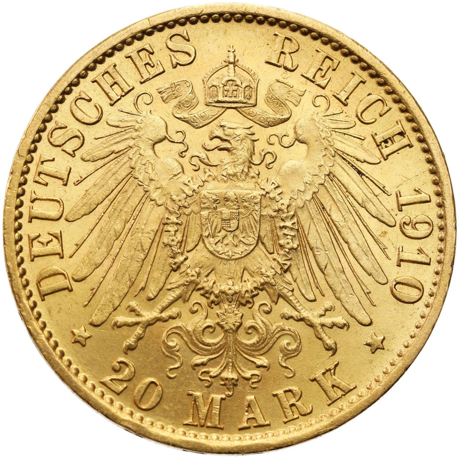 Niemcy. Prusy Wilhelm II 20 Marek 1910 A Berlin - PIĘKNE