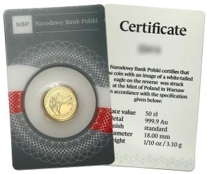 50 złotych 2018 Orzeł Bielik odzyskanie niepodległości - 1/10 uncji złota