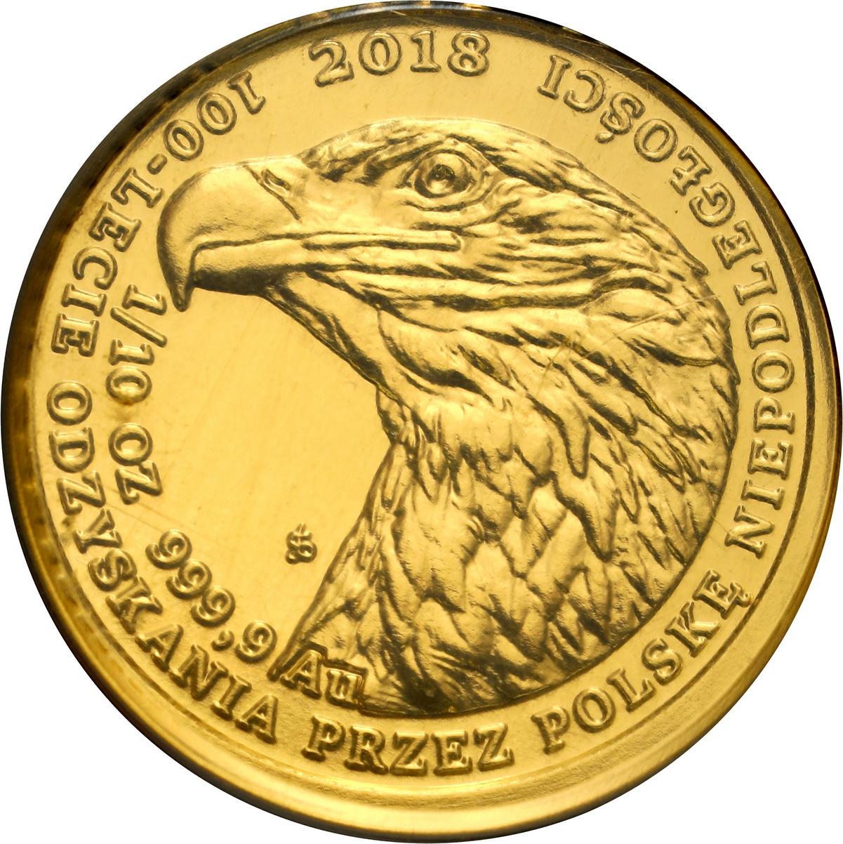 50 złotych 2018 Orzeł Bielik odzyskanie niepodległości - 1/10 uncji złota