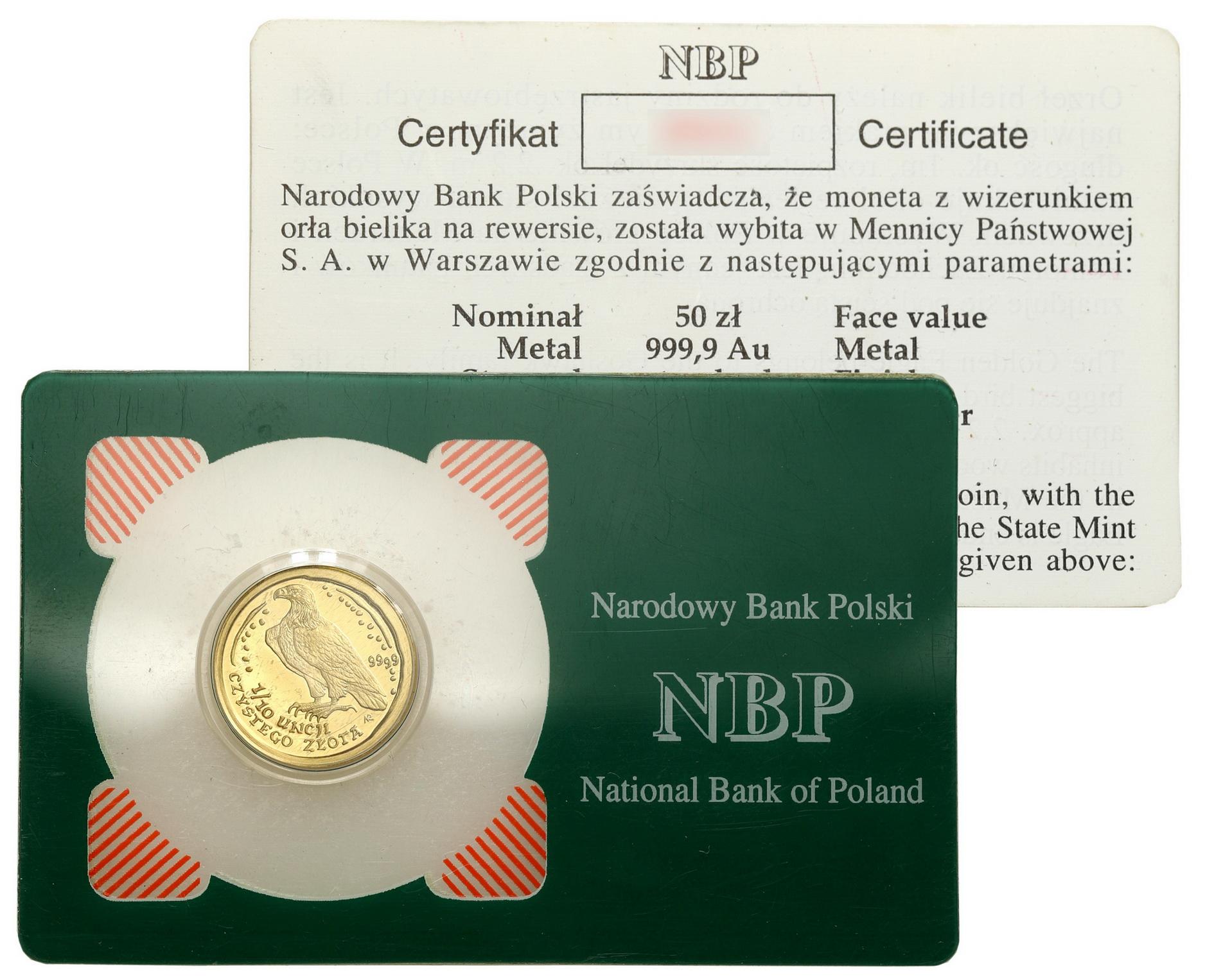 50 złotych 1997 Orzeł Bielik – 1/10 UNCJI ZŁOTA