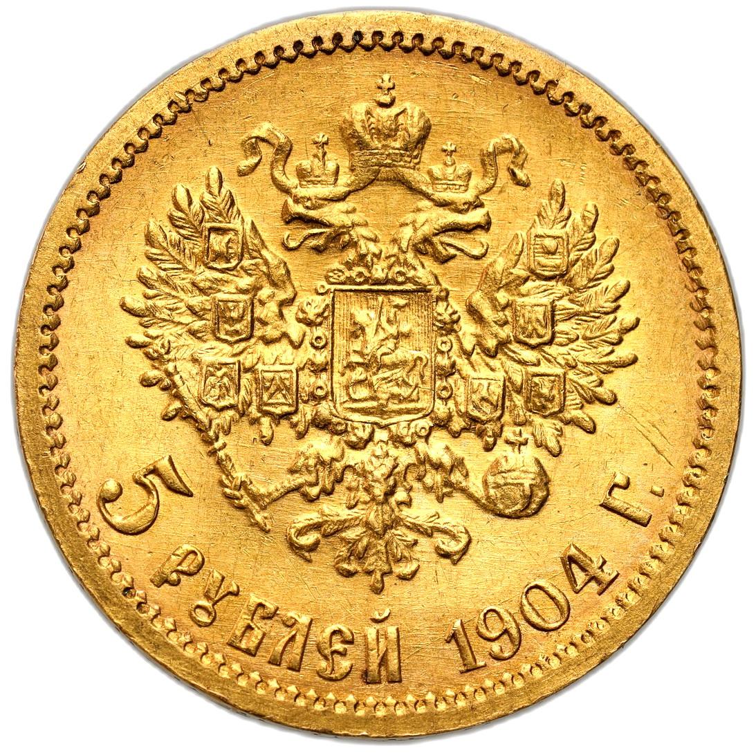 Rosja. Mikołaj II. 5 rubli 1904 AP, Petersburg - PIĘKNE