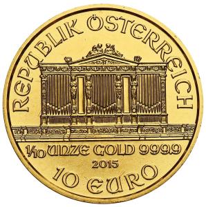 Austria. 10 Euro 2015 Filharmonicy - 1/10 uncja złota