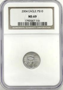USA 10 dolarów 2004 American Eagle PLATYNA - 1 /10 uncji PLATYNY NGC MS69