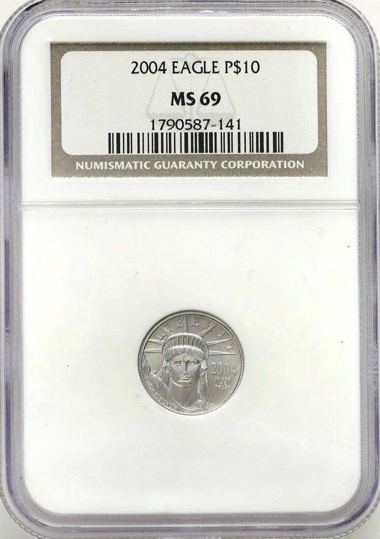 USA 10 dolarów 2004 American Eagle PLATYNA - 1 /10 uncji PLATYNY NGC MS69
