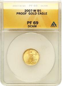 USA 5 $ dolarów 2007 - 1/10 uncji złota - ANACS PF69