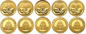 Chiny, Zesatw rocznikowy PANDA 2009 - 5 monet - 1,9 uncji złota