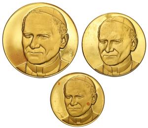 Watykan. Jan Paweł II - Pontifex Maximus - zestaw 3 medali - ZŁOTO