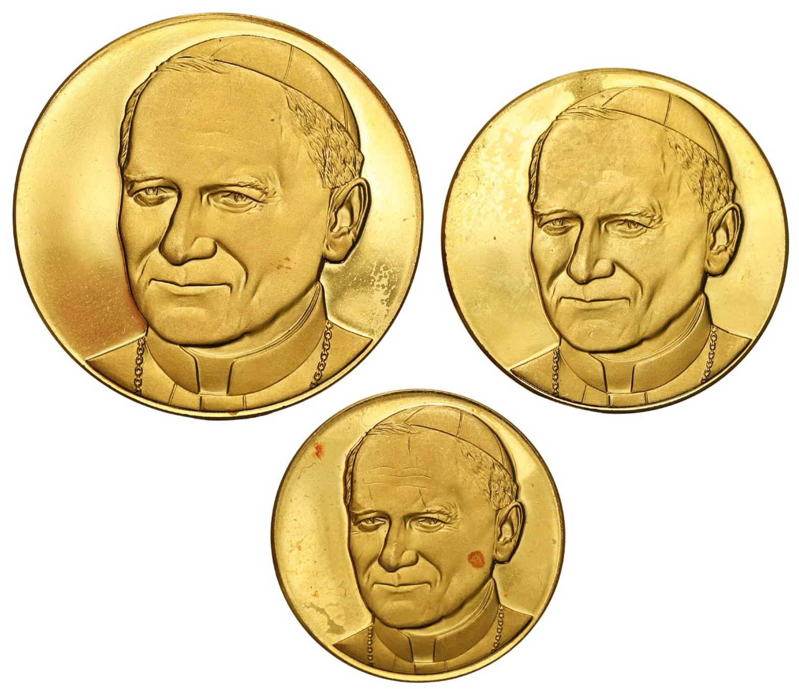 Watykan. Jan Paweł II - Pontifex Maximus - zestaw 3 medali - ZŁOTO