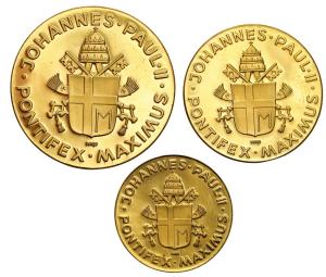 Watykan. Jan Paweł II - Pontifex Maximus - zestaw 3 medali - ZŁOTO