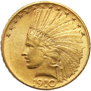 USA. Złote 10 $ dolarów Indianin 1910 Filadelfia