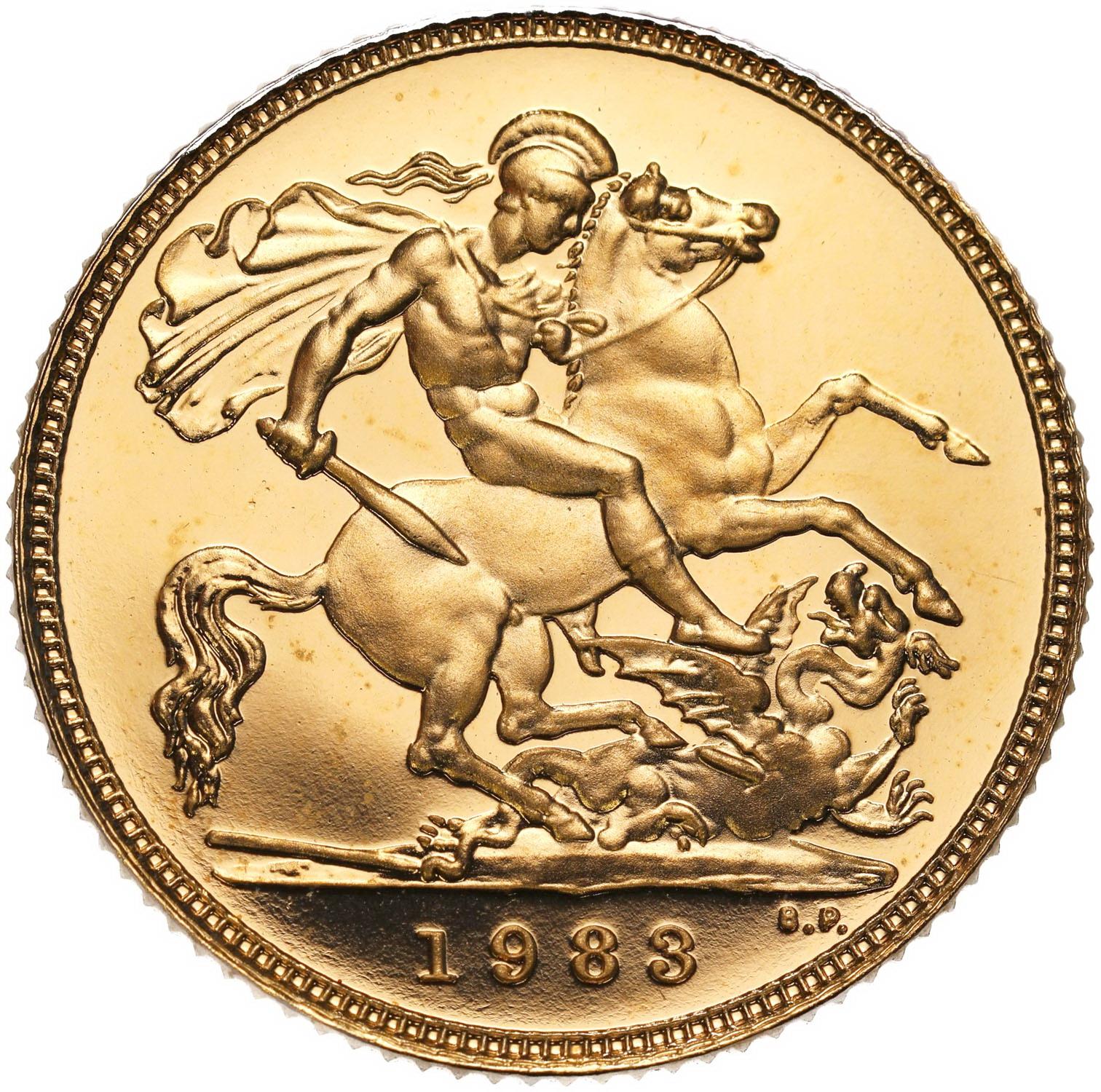 Wielka Brytania. 1/2 suwerena 1983 - PROOF - stempel lustrzany