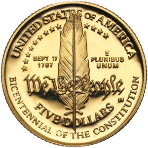 USA. 5 dolarów 1987 Konstytucja - ZŁOTO