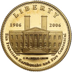 USA 5 dolarów 2006 100. rocznica trzęsienia ziemi w San Francisco - ZŁOTO