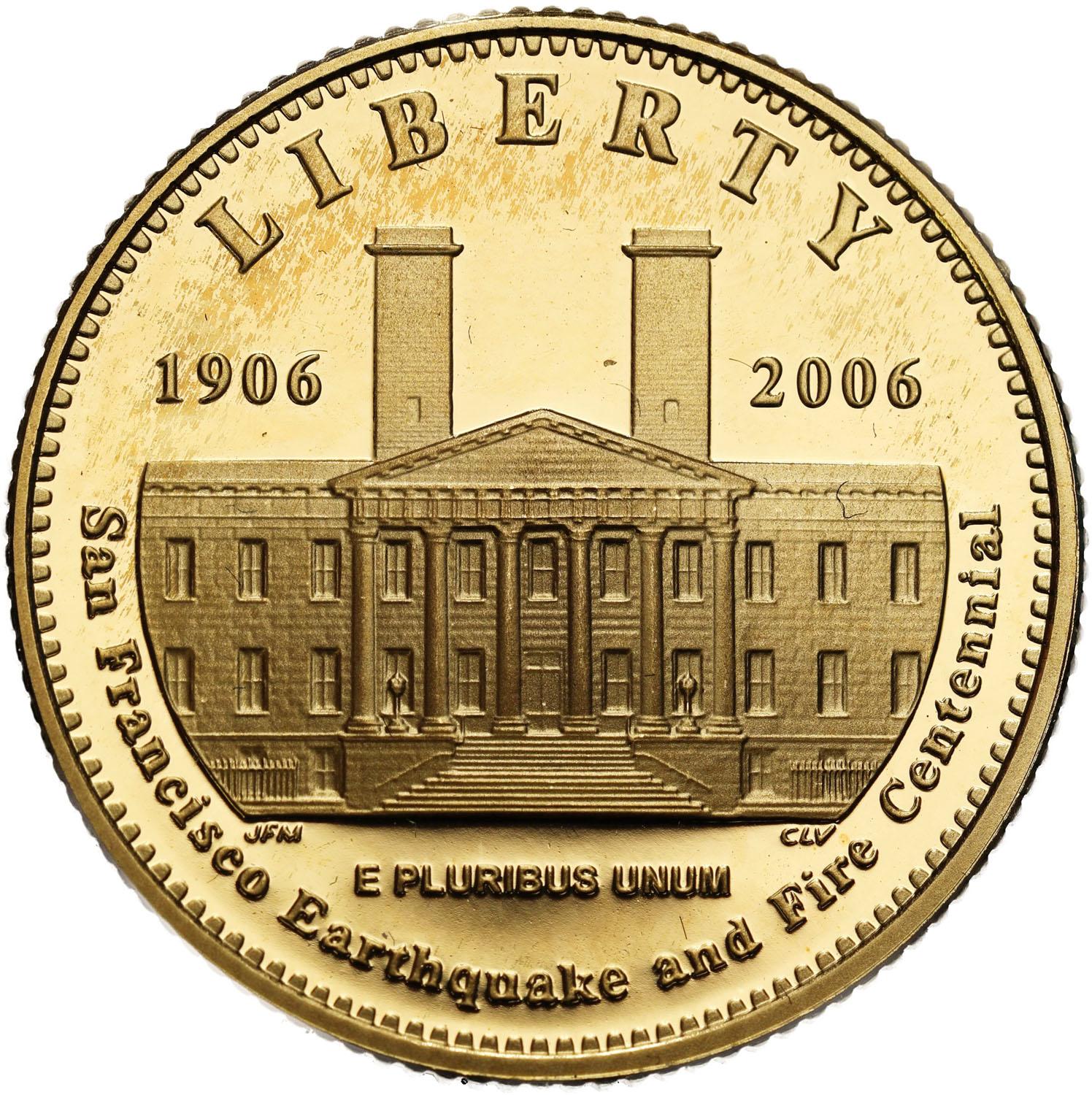 USA 5 dolarów 2006 100. rocznica trzęsienia ziemi w San Francisco - ZŁOTO
