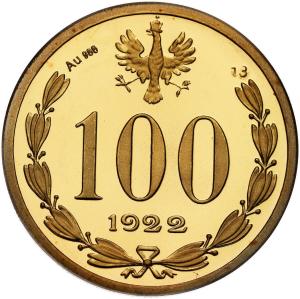 REPLIKA / KOPIA 100 Marek 1922 Piłsudski TYLKO 20 sztuk! ZŁOTO