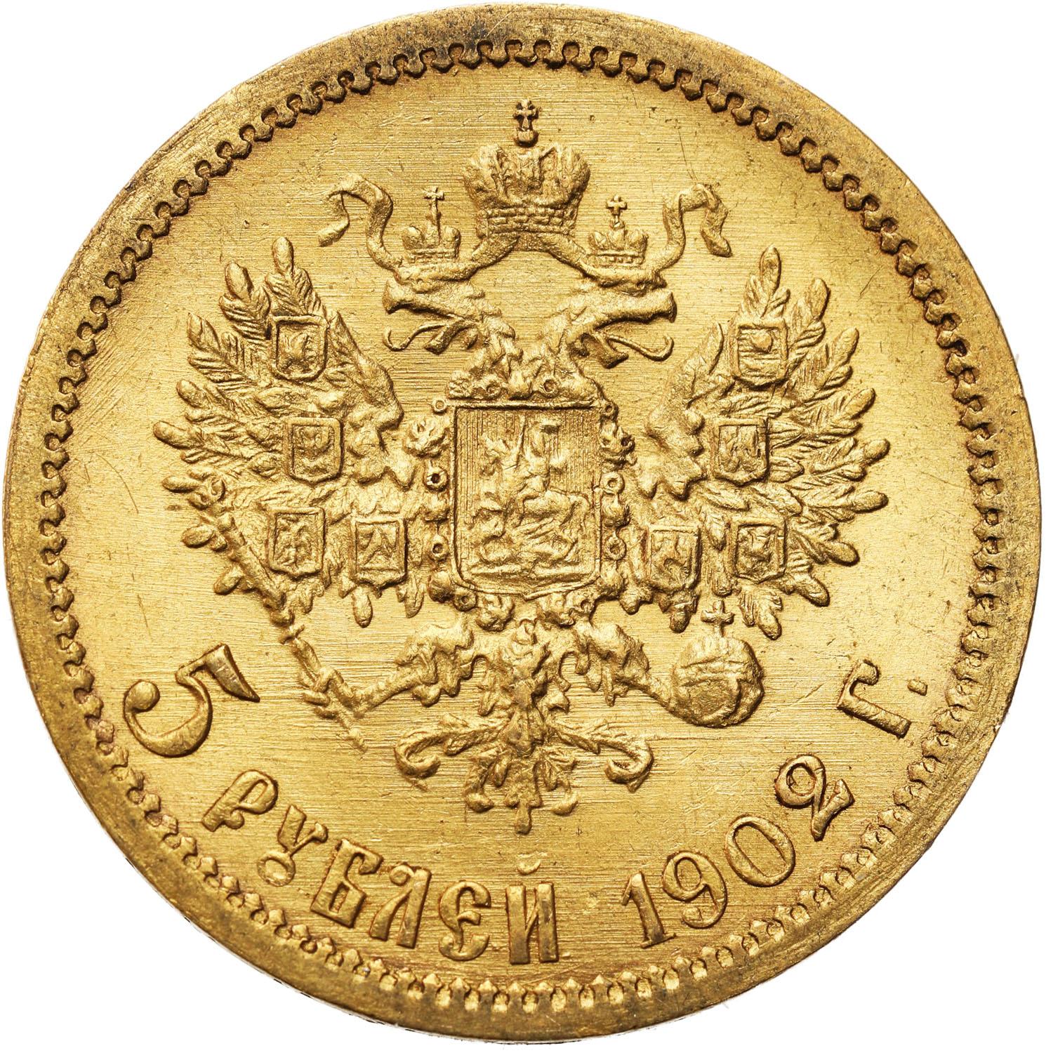 Rosja. Mikołaj II. 5 rubli 1902 AP, Petersburg