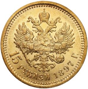 Rosja. Mikołaj II. 15 rubli 1897, Petersburg typ I