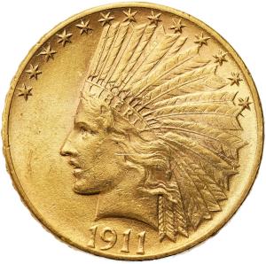 USA. Złote 10 $ dolarów 1911 Indianin - WYŚMIENITY